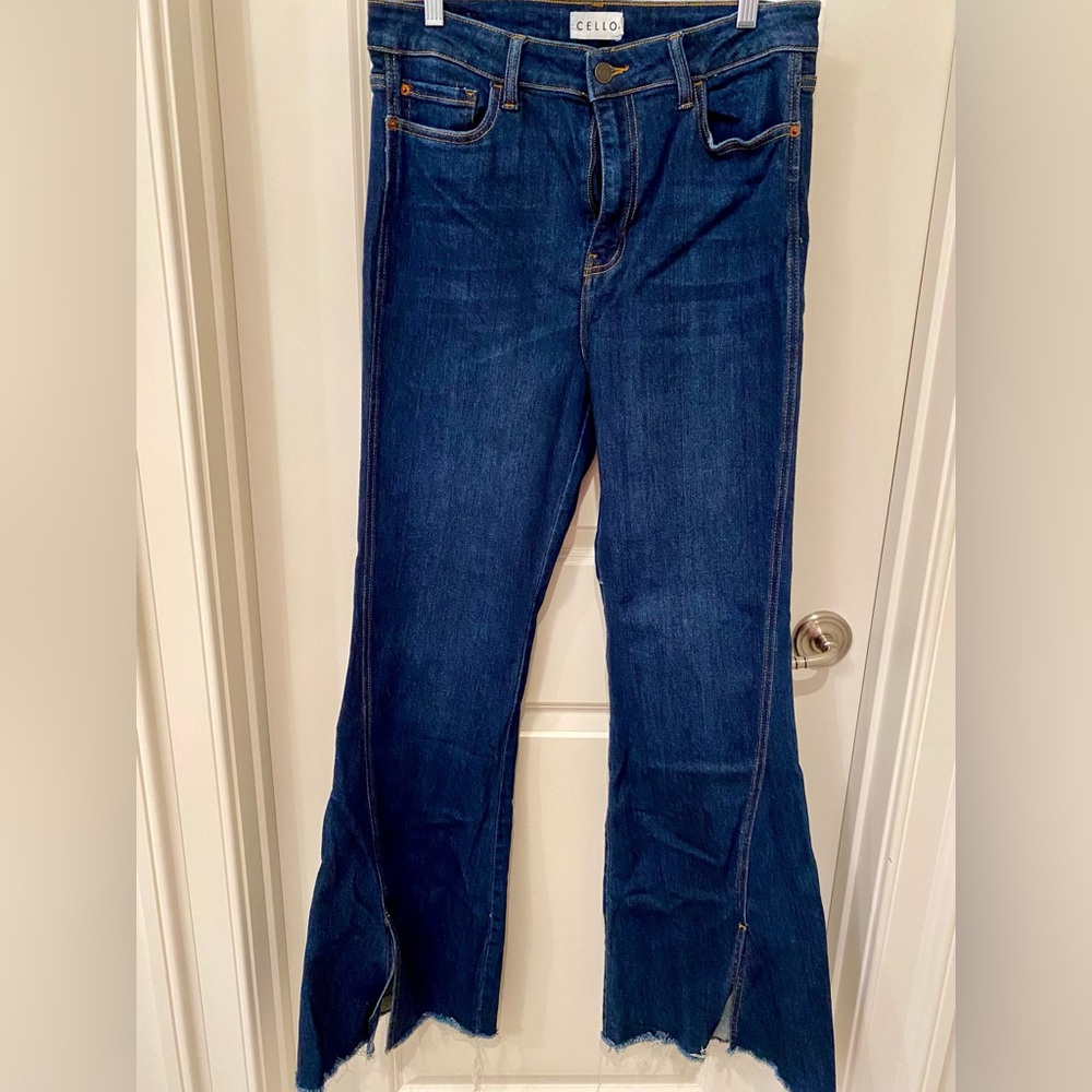Cello Bell Bottom Jeans with raw edge hem and slit, Size 13 Junior-Size 10-12